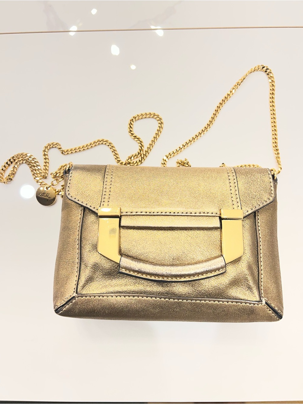 Milly Metallic Gold Crossbody Bag with Chain Strap